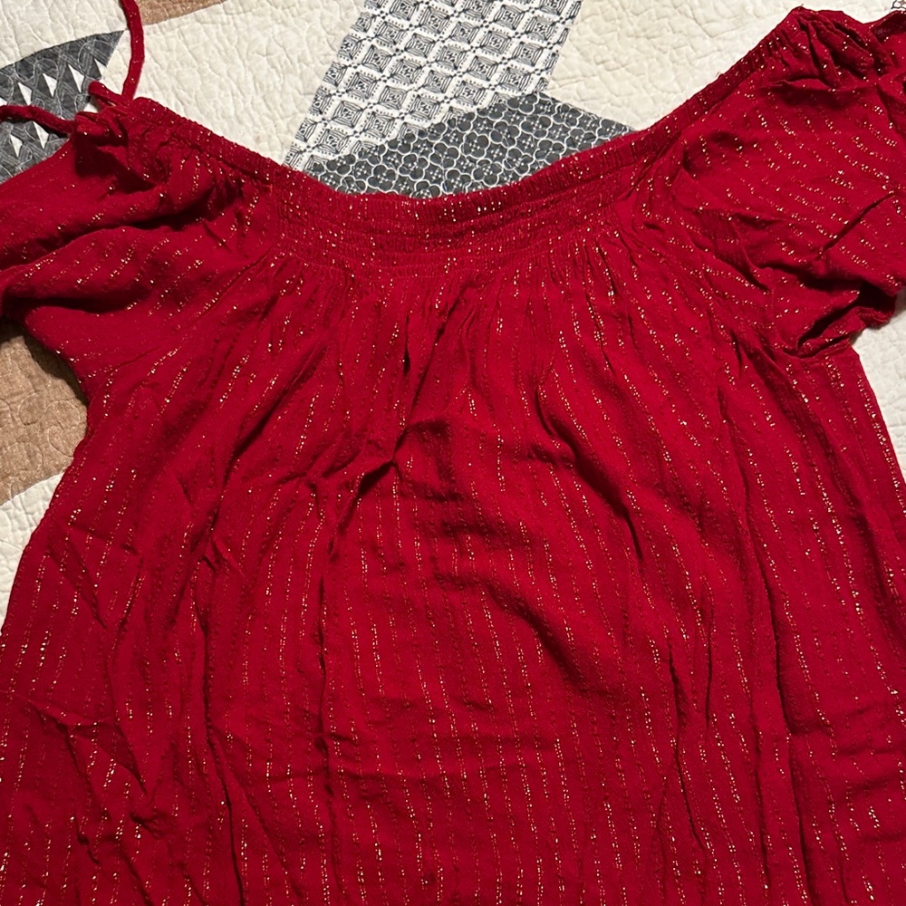 Maurices Red Glitter Off-Shoulder Blouse